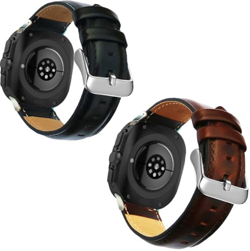 OTOPO for Samsung Galaxy Watch 8/7 Ultra Bands 47mm 2025/2024 Men Women, No Gaps Quick Release Genuine Leather Replacement strap with Stainless Steel Buckle for Galaxy Watch Ultra Smartwatch 2Pack - Image 1