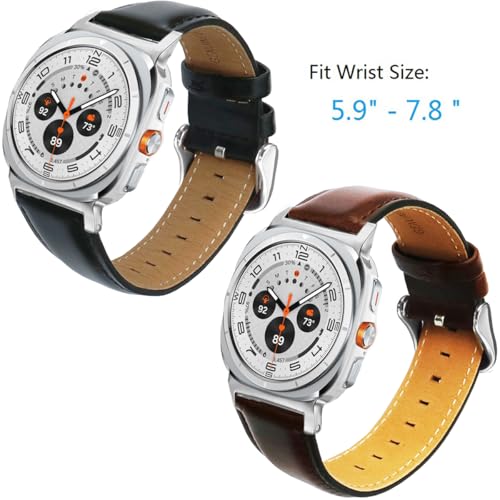 OTOPO for Samsung Galaxy Watch 8/7 Ultra Bands 47mm 2025/2024 Men Women, No Gaps Quick Release Genuine Leather Replacement strap with Stainless Steel Buckle for Galaxy Watch Ultra Smartwatch 2Pack - Image 2