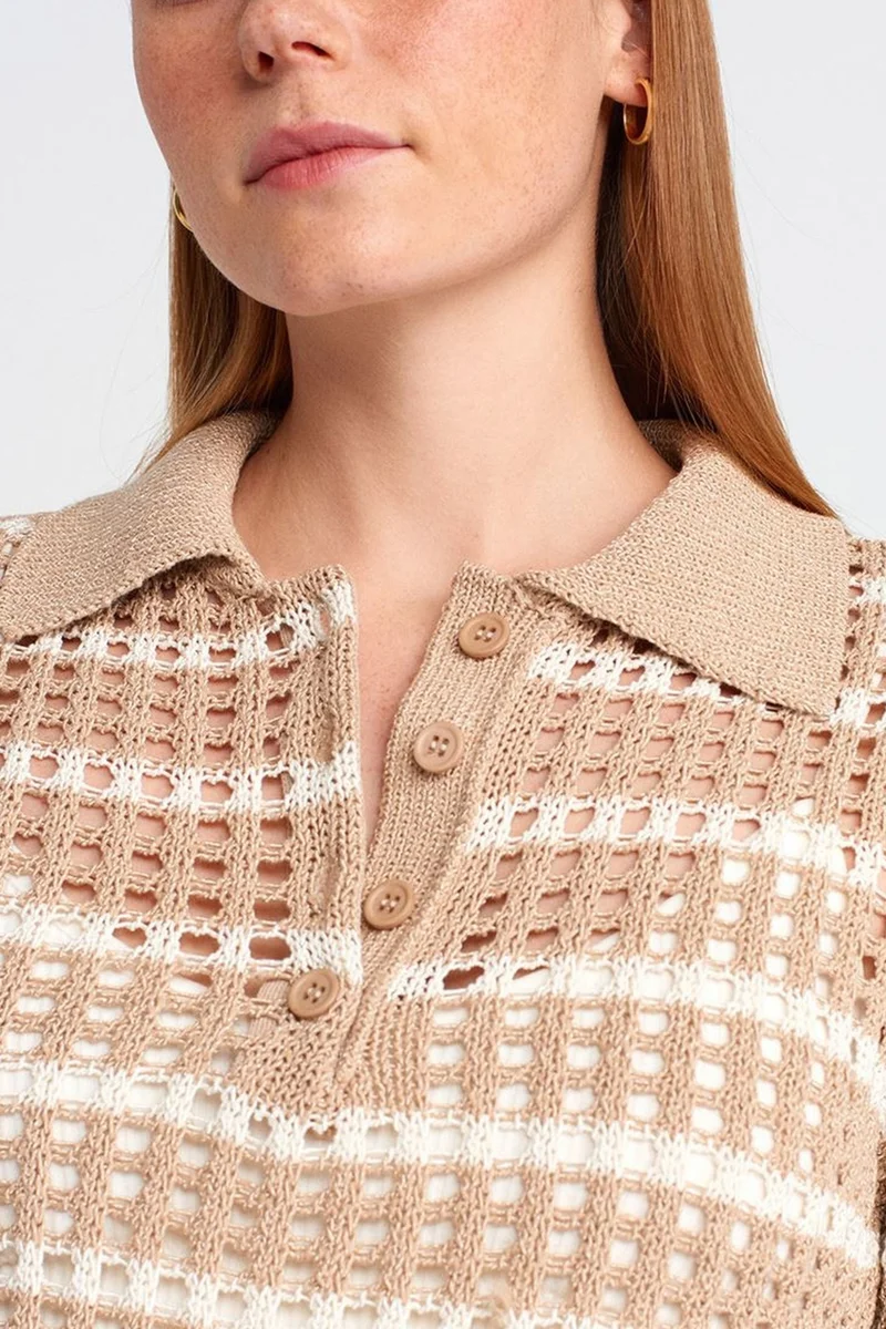 Dilvin Multicolor DILVIN Striped Polo Collar Button Knit Sweater for Women | Best Price UAE