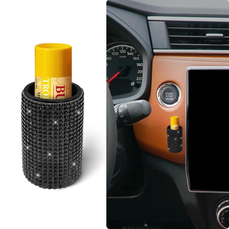 xbrtaia Upright Car Chapstick Holder Bling Insulating Lip Balm HolderRhinestone Car Accessories for Women Interior Suitable for Most Vehicles Black - Image 3