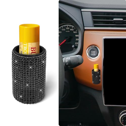 xbrtaia Upright Car Chapstick Holder Bling Insulating Lip Balm HolderRhinestone Car Accessories for Women Interior Suitable for Most Vehicles Black - Image 1