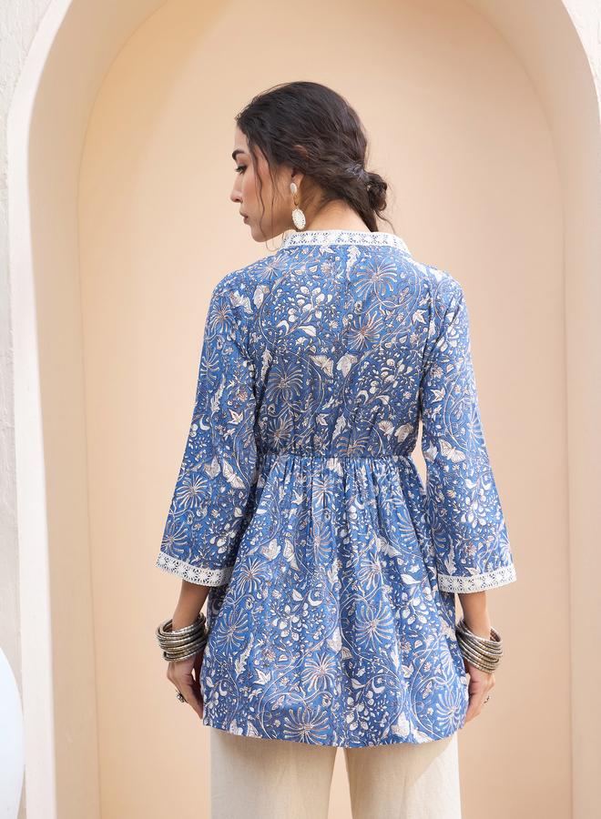 SASSAFRAS Blue Floral Cambric Wrap Peplum Kurti - Image 5