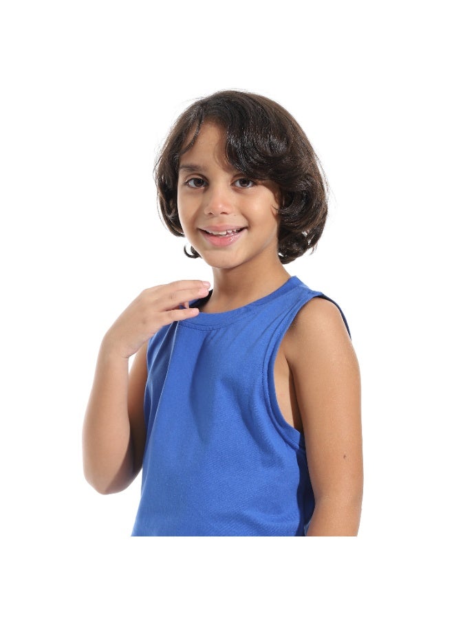 Cut Sleeves Loose Fit Basic T-Shirt_Blue