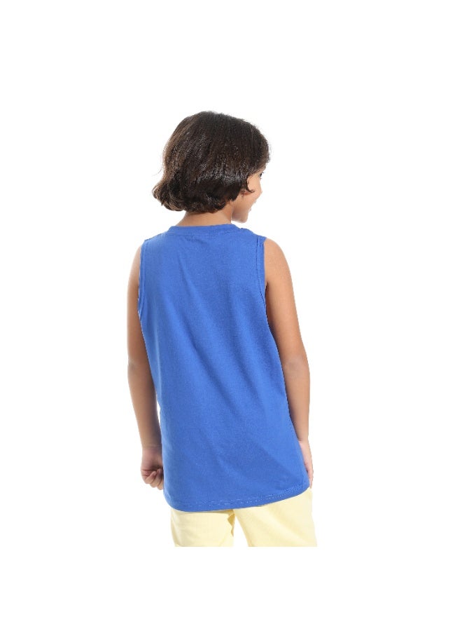 Cut Sleeves Loose Fit Basic T-Shirt_Blue