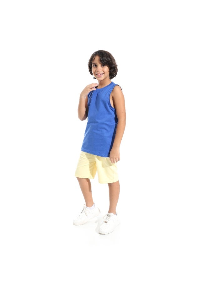 Cut Sleeves Loose Fit Basic T-Shirt_Blue