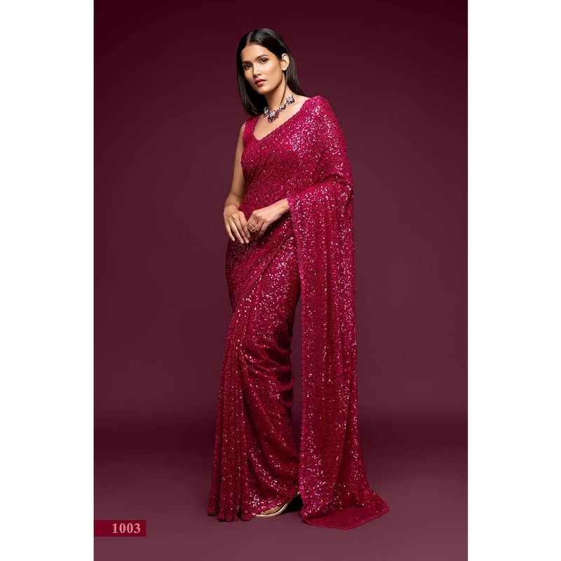Women's sequins work heavy georgette saree with blouse for party wear, available in many colors, elegant shimmer finish - Image 2