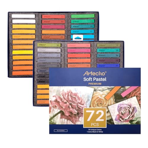 Artecho 72pcs Soft Pastels, 70 Colors Including 4 Fluorescent Colors, Extra Free Black & White, Square Chalk for Drawing, Blending, Layering, Shading, Pastels Art Supplies - Image 1