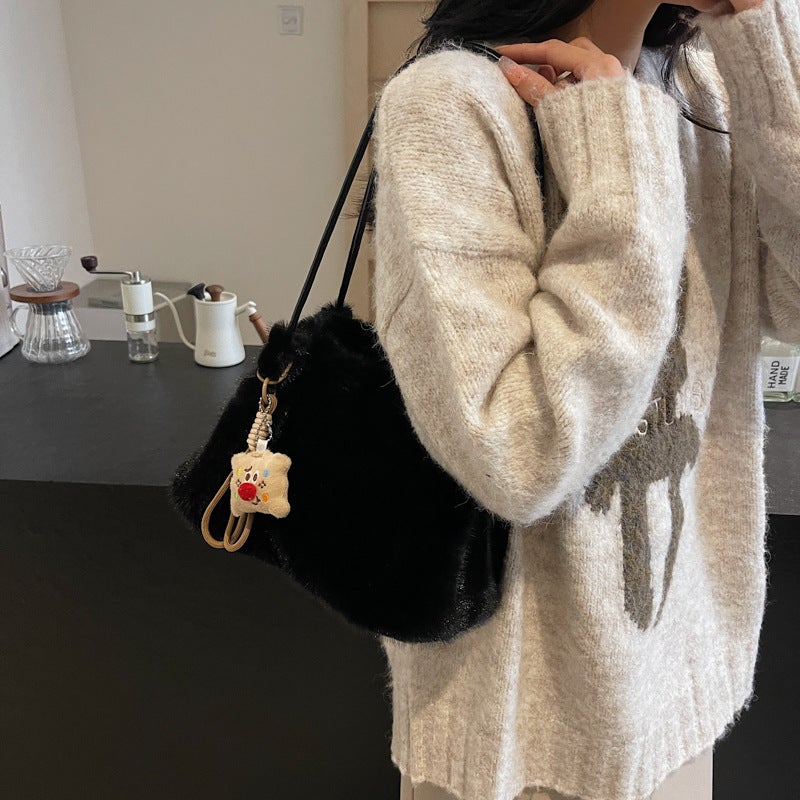Fashion Shoulder Bag for Women, Fluffy Fur Bag - Image 2