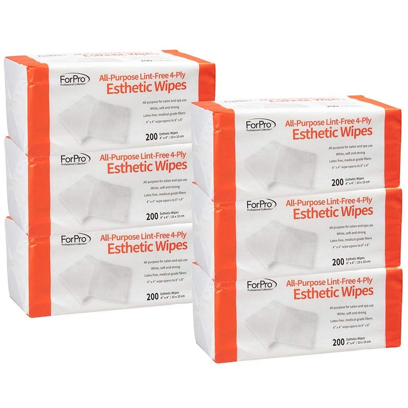 ForPro Professional Collection All-Purpose Lint-Free 4-Ply Esthetic Wipes, for Salon and Spa Use, Soft, Strong and Durable, Latex-Free, 4" x 4", 200-Count (Pack of 6) - Image 1