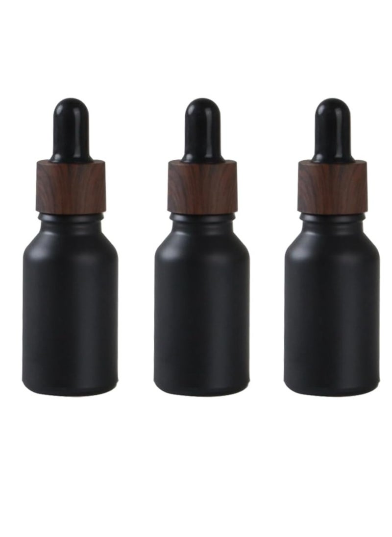 Happyupcity 3Pcs 30ml/1oz Matte Black Glass Dropper Bottles with Plastic Wood Grain Cap Empty Refillable Boston Round Essential Oils Bottles Leak Proof Travel Bottles for DIY Cosmetic Perfumes Hair Oil  - Image 1