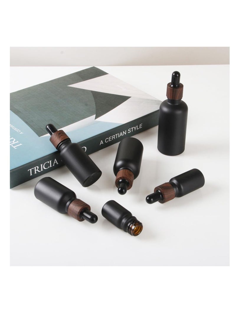 Happyupcity 3Pcs 30ml/1oz Matte Black Glass Dropper Bottles with Plastic Wood Grain Cap Empty Refillable Boston Round Essential Oils Bottles Leak Proof Travel Bottles for DIY Cosmetic Perfumes Hair Oil  - Image 4