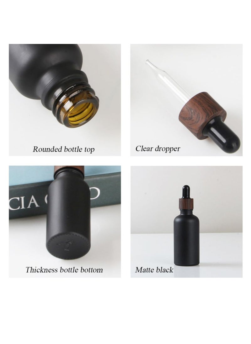 Happyupcity 3Pcs 30ml/1oz Matte Black Glass Dropper Bottles with Plastic Wood Grain Cap Empty Refillable Boston Round Essential Oils Bottles Leak Proof Travel Bottles for DIY Cosmetic Perfumes Hair Oil  - Image 3