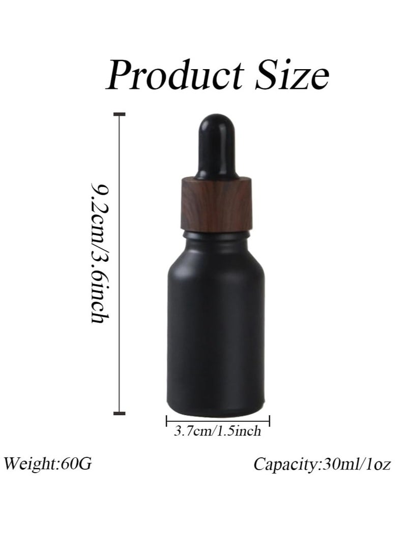 Happyupcity 3Pcs 30ml/1oz Matte Black Glass Dropper Bottles with Plastic Wood Grain Cap Empty Refillable Boston Round Essential Oils Bottles Leak Proof Travel Bottles for DIY Cosmetic Perfumes Hair Oil  - Image 2