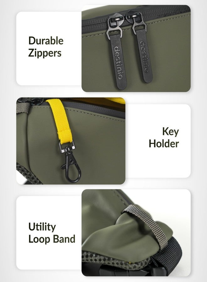 Destinio Waist Bag for Man Woman - Anti Theft, Waterproof Zippers and Back Pocket - Large Travel Waist Pouch, Fanny Pack, Belt & Hip Bag for Men, Women for Hiking, Passport, Gym (Olive Green) - Image 3