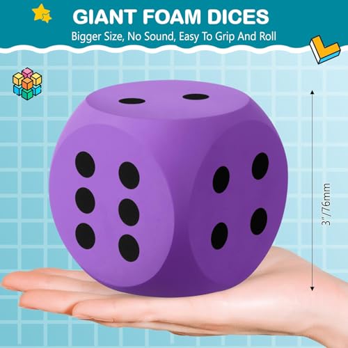 Shappy 3 Inches Foam Dice Fun Filled Large Educational Toy Kawaii Giant Decorative Eva Foam Jumbo Dice Big Square Building Blocks for Board Game Nights Learning SessionsPurple1 Pc - Image 5