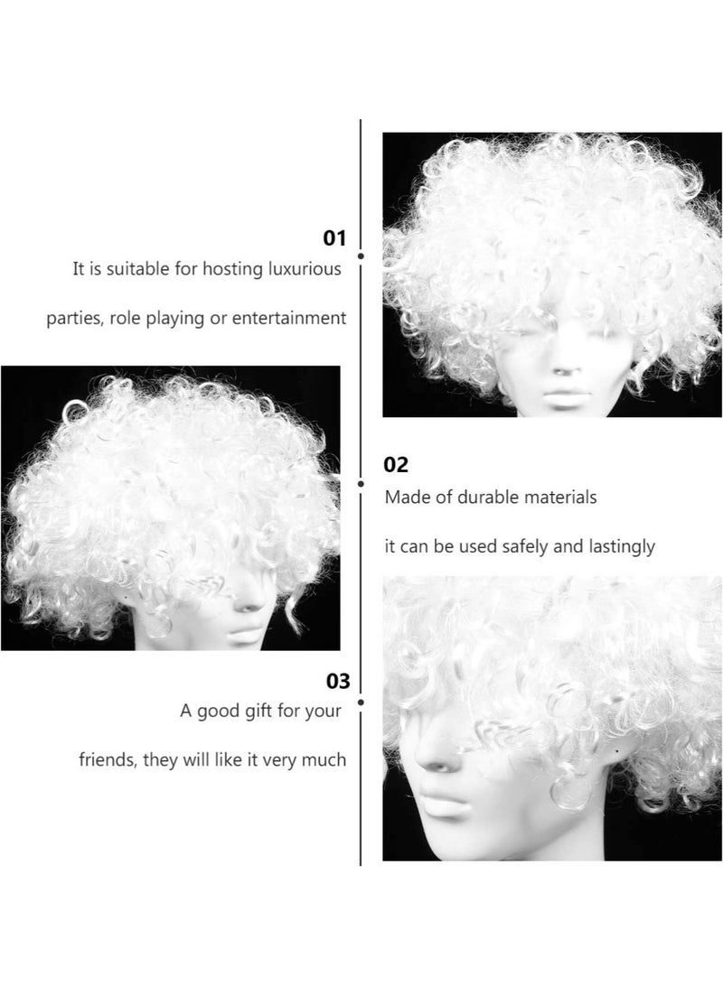 إستيل شعر مستعار أبيض أفرو مجعد مهرج هالوين السيرك كرنفال زي حفلة تأثيري شعر مستعار للحفلات للبالغين والأطفال - Image 4