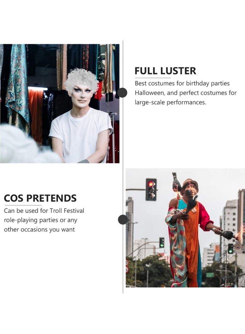 إستيل شعر مستعار أبيض أفرو مجعد مهرج هالوين السيرك كرنفال زي حفلة تأثيري شعر مستعار للحفلات للبالغين والأطفال - Image 5