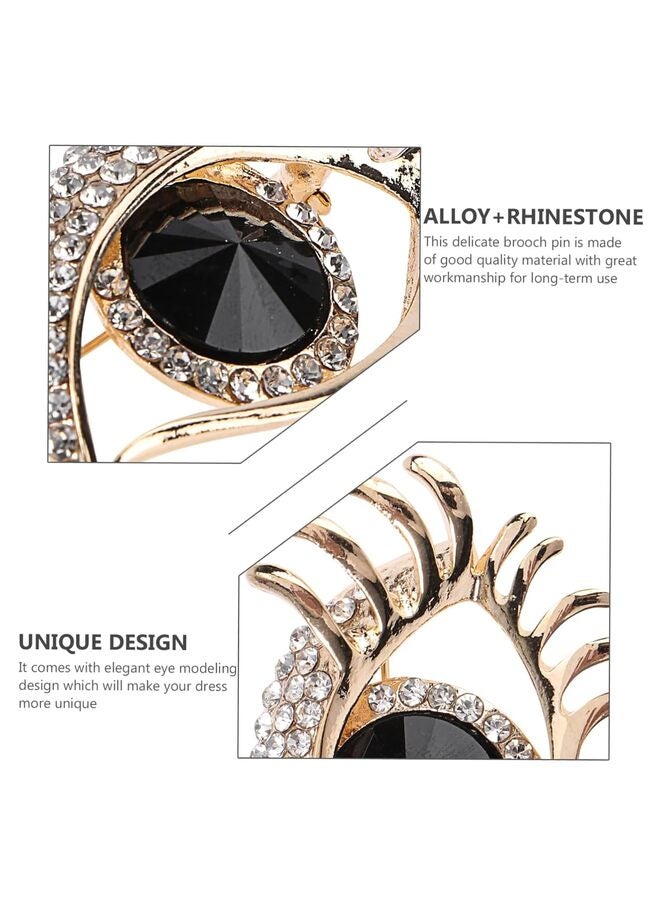 LAMAY Premium Quality Personality Angel Tears Brooch Pins, Elegant Rhinestone Sapphire Big Eyes Alloy Long Eyelashes Corsage Breastpin for Women Jewelry (Gold, Black) - Image 3