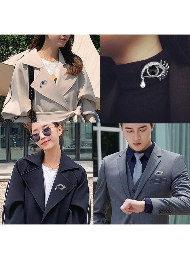 LAMAY Premium Quality Personality Angel Tears Brooch Pins, Elegant Rhinestone Sapphire Big Eyes Alloy Long Eyelashes Corsage Breastpin for Women Jewelry (Gold, Black) - Image 5