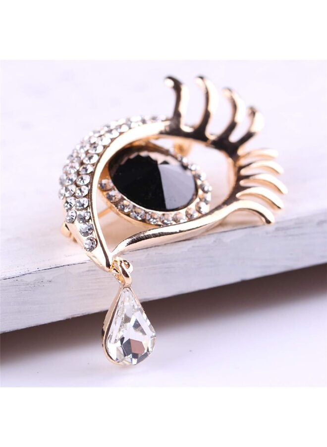 LAMAY Premium Quality Personality Angel Tears Brooch Pins, Elegant Rhinestone Sapphire Big Eyes Alloy Long Eyelashes Corsage Breastpin for Women Jewelry (Gold, Black) - Image 4