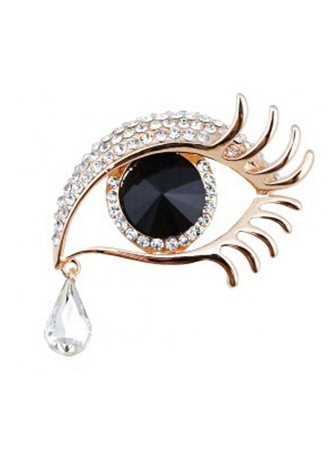 LAMAY Premium Quality Personality Angel Tears Brooch Pins, Elegant Rhinestone Sapphire Big Eyes Alloy Long Eyelashes Corsage Breastpin for Women Jewelry (Gold, Black) - Image 1