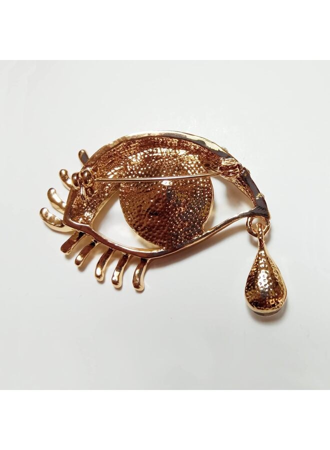 LAMAY Premium Quality Personality Angel Tears Brooch Pins, Elegant Rhinestone Sapphire Big Eyes Alloy Long Eyelashes Corsage Breastpin for Women Jewelry (Gold, Black) - Image 2