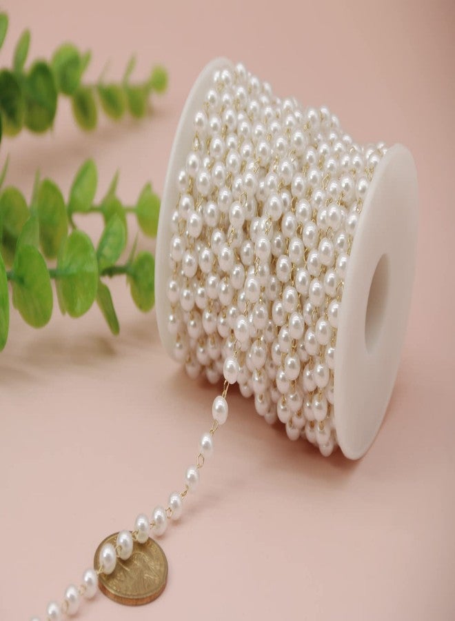 PAMIR TONG 32.8ft Faux Pearl Beading Brass Chain Beaded Rosary Link Chains for Craft DIY Bracelet, Necklace, Glass, Mask, Shoes, Clothes Decoration,Jewelry Making (6MM) - Image 3