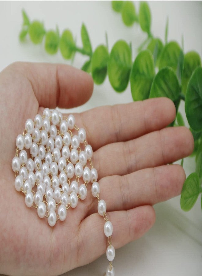 PAMIR TONG 32.8ft Faux Pearl Beading Brass Chain Beaded Rosary Link Chains for Craft DIY Bracelet, Necklace, Glass, Mask, Shoes, Clothes Decoration,Jewelry Making (6MM) - Image 4