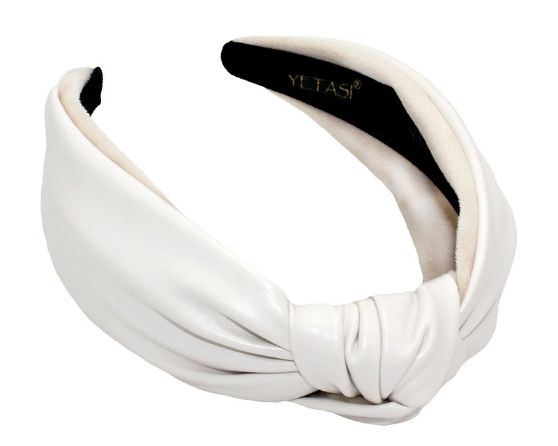 YETASI Headbands for Women OffWhite Leather Knotted Headband for WomenNonSlip Top Knot Fashion Head band Designer