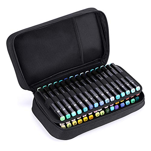 BTSKY Art Marker Carrying Case Lipstick Organizer-60 Slots Canvas Zippered Markers Storage for Touch Spectrum Noir Paint Sharpie Markers, Empty Wallet Only (Black) - Image 1