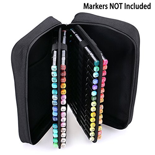 BTSKY Art Marker Carrying Case Lipstick Organizer-60 Slots Canvas Zippered Markers Storage for Touch Spectrum Noir Paint Sharpie Markers, Empty Wallet Only (Black) - Image 4