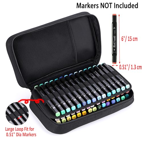 BTSKY Art Marker Carrying Case Lipstick Organizer-60 Slots Canvas Zippered Markers Storage for Touch Spectrum Noir Paint Sharpie Markers, Empty Wallet Only (Black) - Image 5