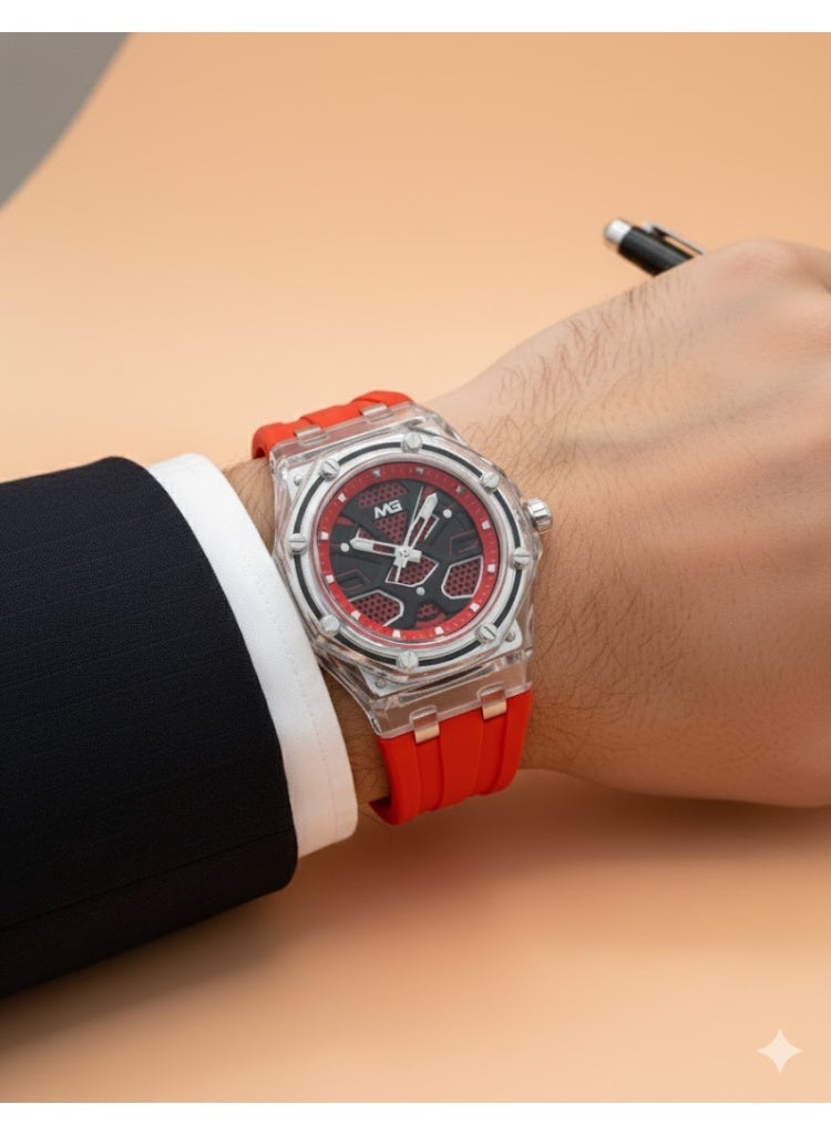 ام جي ساعة فيوجن سبورت كرونو بإطار شفاف وسوار من السيليكون الأصفر ومينا تقنية متعددة الطبقات - Image 2