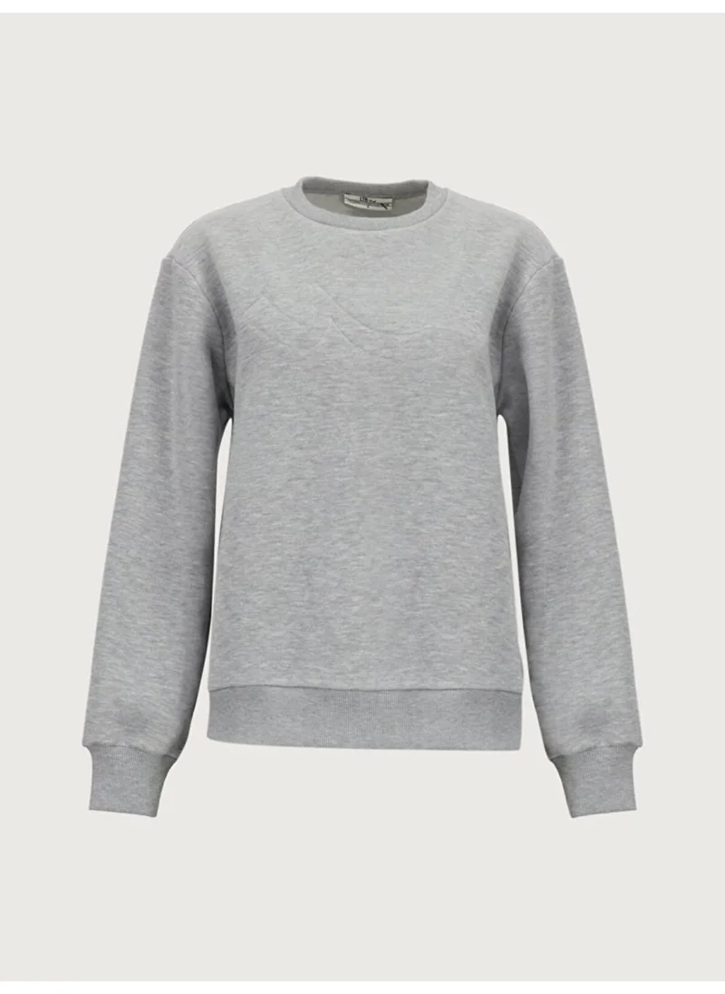 إل تي بي Sign Printed Zero Collar Long Sleeve Basic Gray Sweatshirt