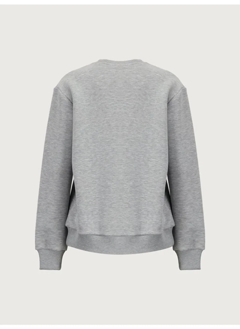 إل تي بي Sign Printed Zero Collar Long Sleeve Basic Gray Sweatshirt