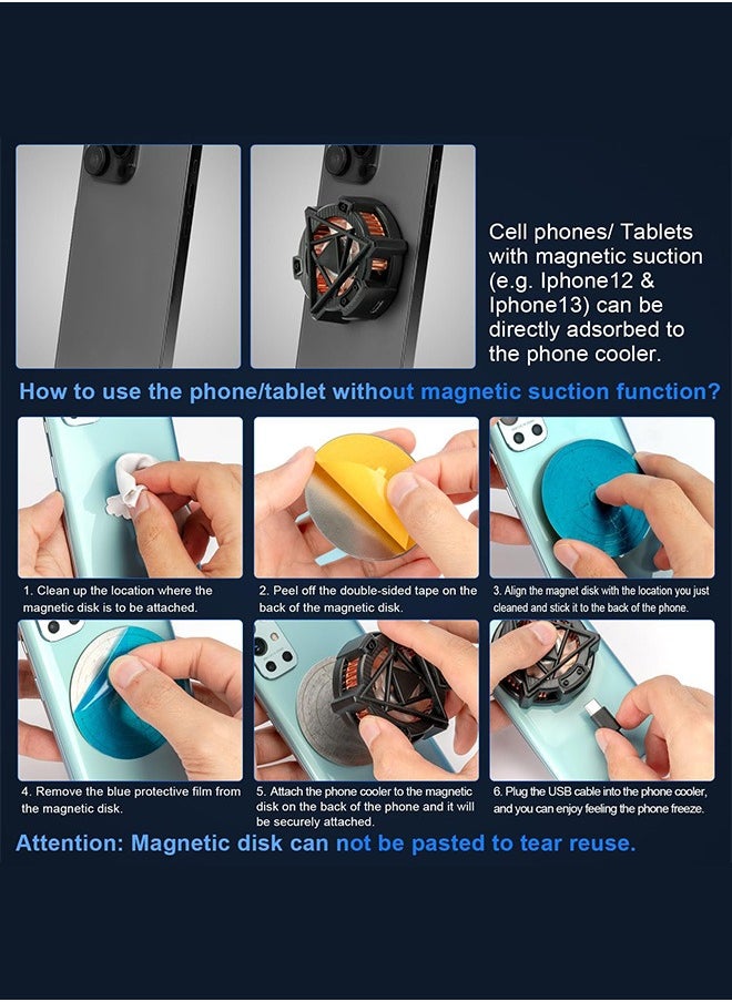 MAANGE - Magnetic Phone Cooler, Low Noise Cooling Fan, Universal Mobile Cooler for Android Tablet iPad Gaming (Black) - Image 1