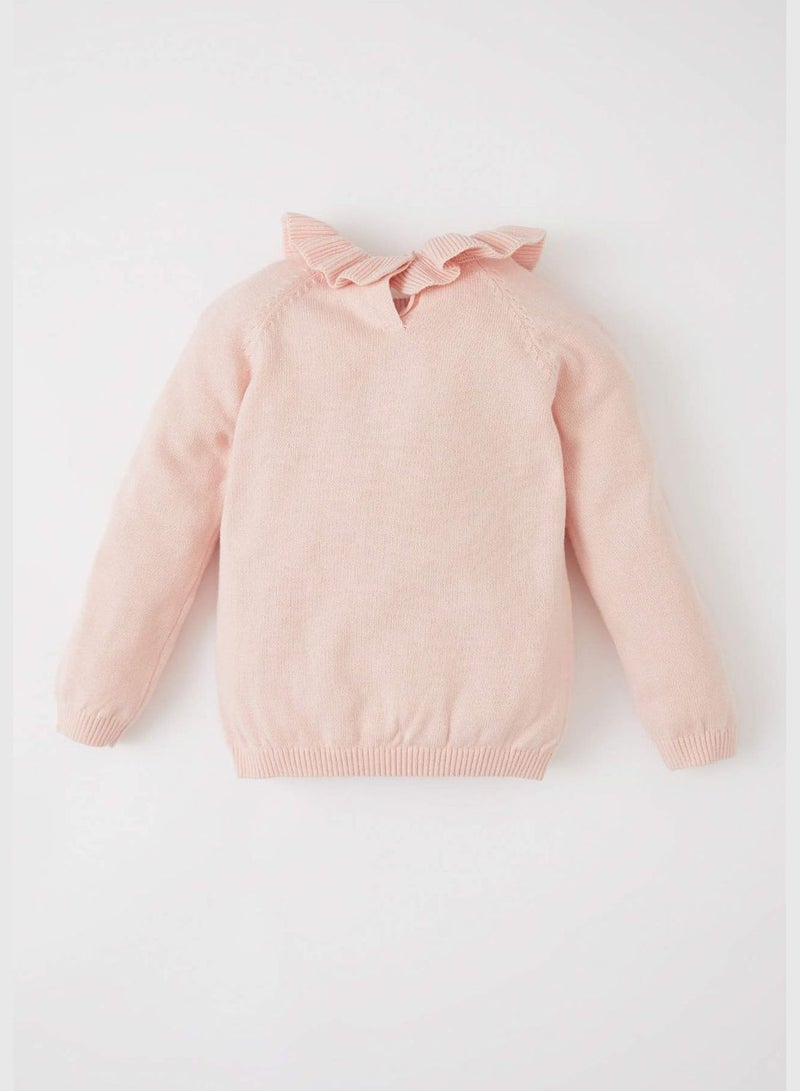 DeFacto BabyGirl Regular Fit Frill Neck Long Sleeve Tricot Pullover - Image 4