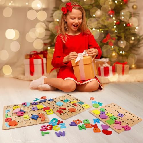 Yetli Wooden Educational Puzzle Set, ABC Letters, Numbers and Shapes Board, Learning Toys for Toddlers 2+ Years - Image 2