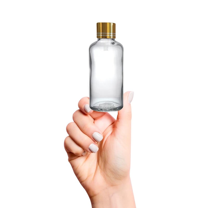 Devinez (Pack of 2) Multipurpose Refillable Transparent Clear Round Glass Bottle, 50 ml with Golden Cap and V Drop Nozzle for Cosmetics, Serum, Essential Oils, Blends, Skin Care, Travel, Toners & DIY - Image 2