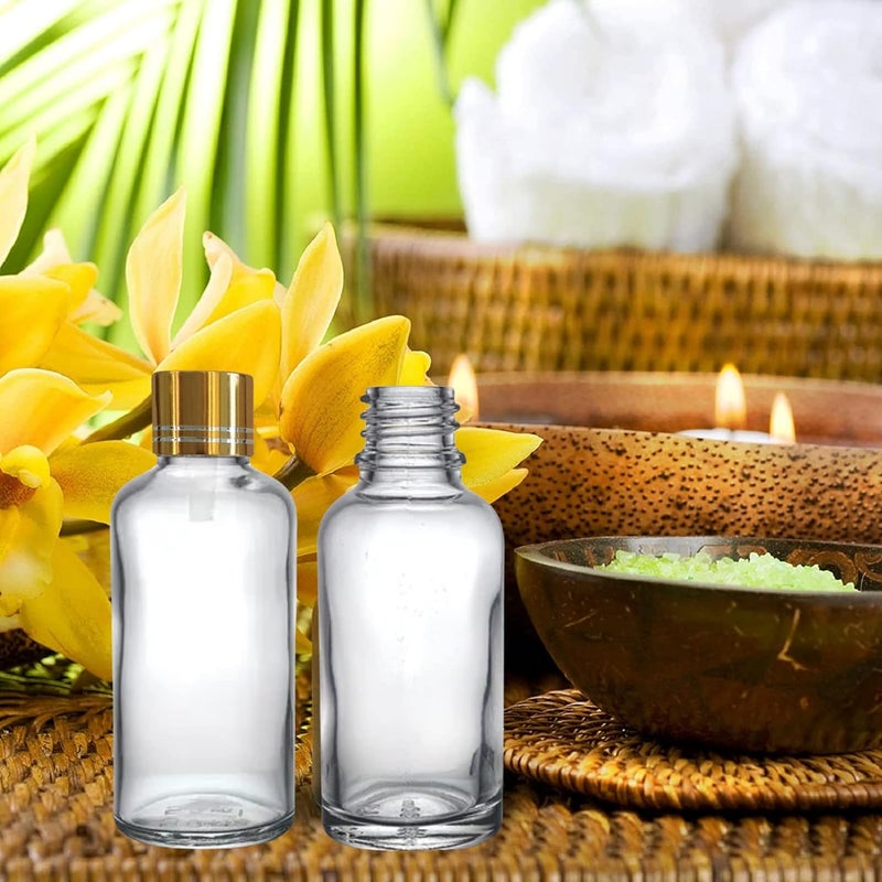 Devinez (Pack of 2) Multipurpose Refillable Transparent Clear Round Glass Bottle, 50 ml with Golden Cap and V Drop Nozzle for Cosmetics, Serum, Essential Oils, Blends, Skin Care, Travel, Toners & DIY - Image 4