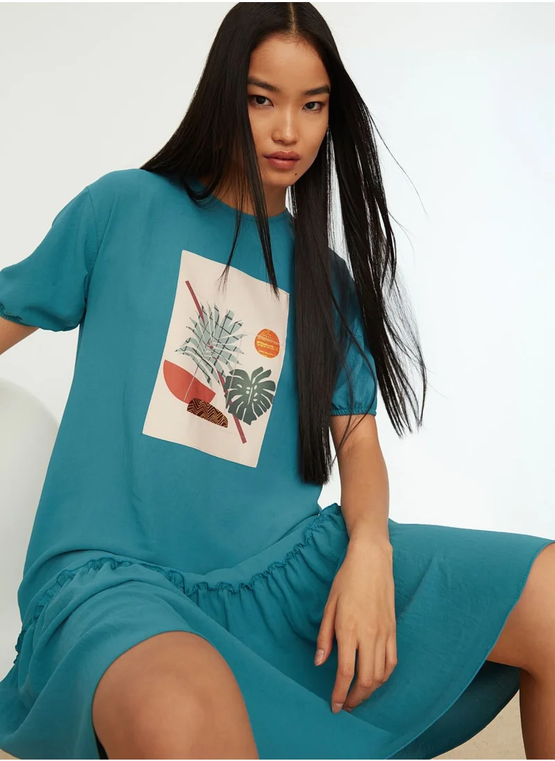 trendyol Balloon Sleeve Graphic Dress