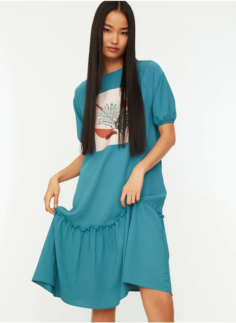 trendyol Balloon Sleeve Graphic Dress