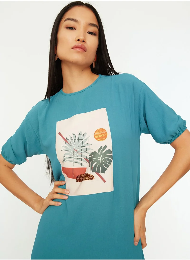 trendyol Balloon Sleeve Graphic Dress