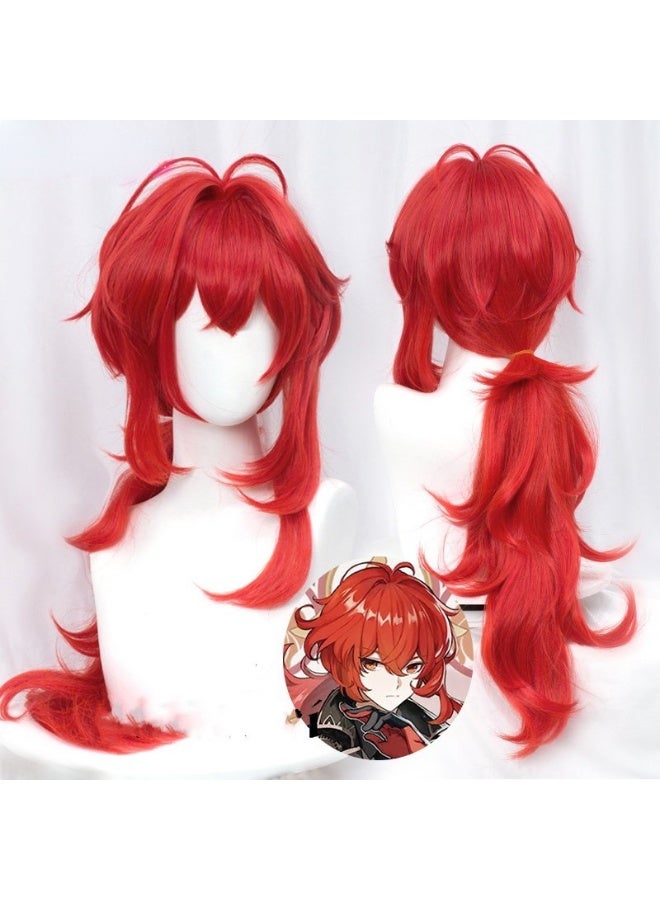 Generic Diluc Cosplay Wig Flame Red Layered Di Luke 