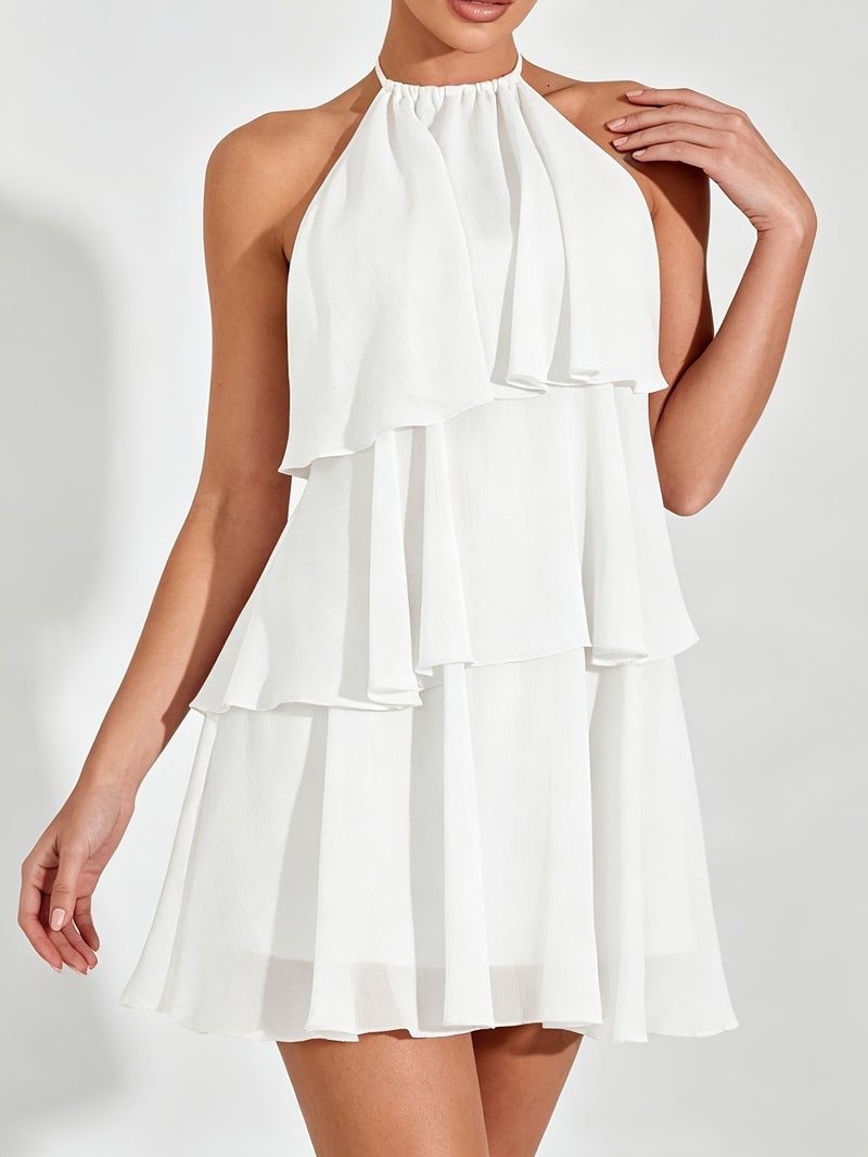Lotus Leaf Layered Chiffon Mini Dress, Suitable for Daily Wear, Night Out, Nightclubs, Parties, Reunions, Cocktail Parties, Pool Parties, Back to Season, Uniforms, Vacation Dresses, Balle... - Image 4