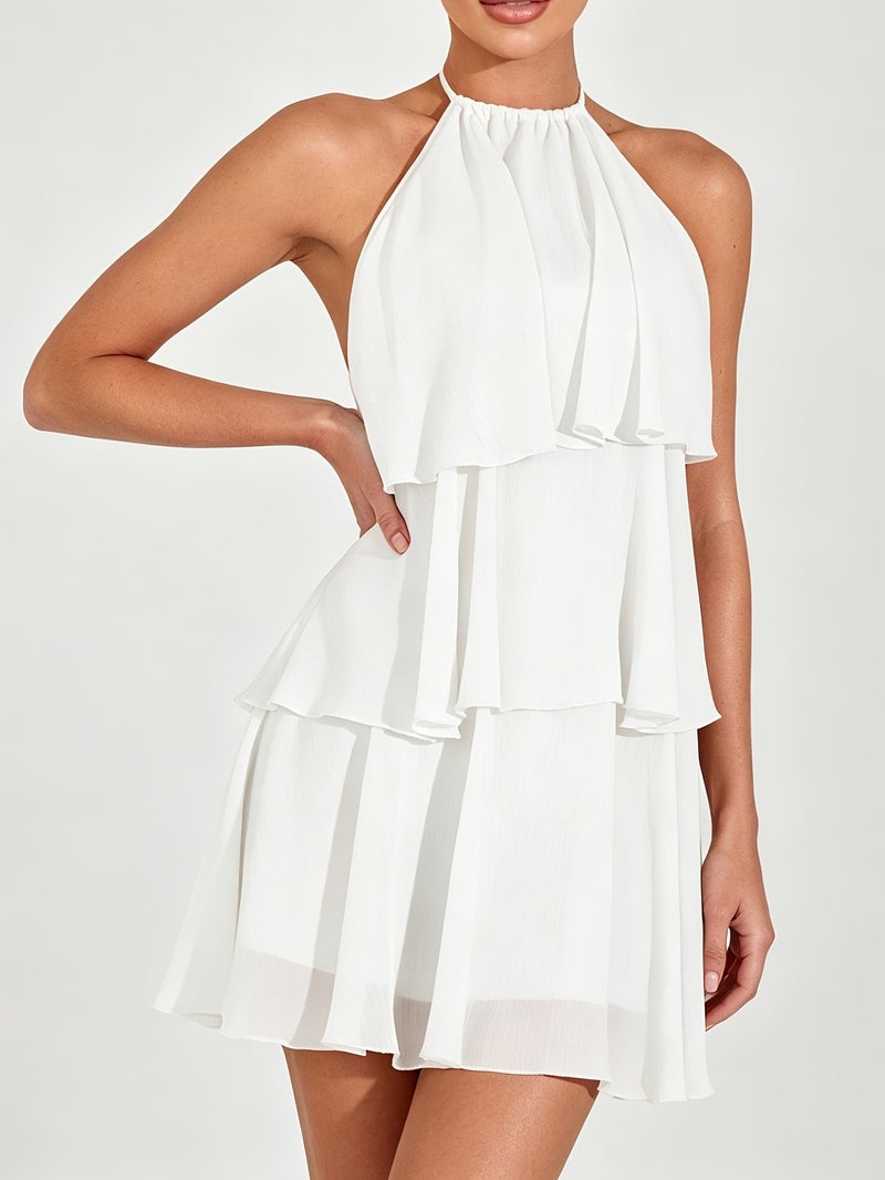 Lotus Leaf Layered Chiffon Mini Dress, Suitable for Daily Wear, Night Out, Nightclubs, Parties, Reunions, Cocktail Parties, Pool Parties, Back to Season, Uniforms, Vacation Dresses, Balle... - Image 5