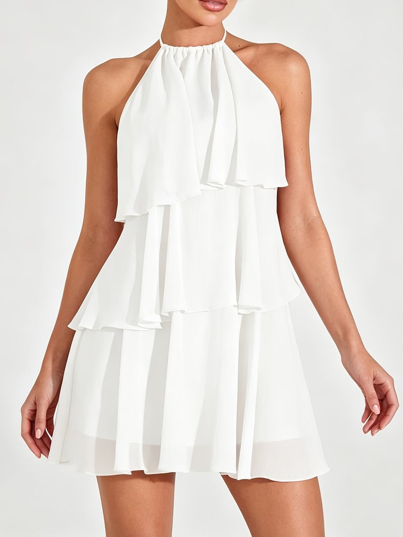 Lotus Leaf Layered Chiffon Mini Dress, Suitable for Daily Wear, Night Out, Nightclubs, Parties, Reunions, Cocktail Parties, Pool Parties, Back to Season, Uniforms, Vacation Dresses, Balle... - Image 2