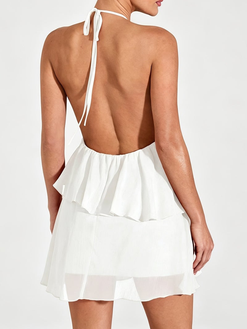 Lotus Leaf Layered Chiffon Mini Dress, Suitable for Daily Wear, Night Out, Nightclubs, Parties, Reunions, Cocktail Parties, Pool Parties, Back to Season, Uniforms, Vacation Dresses, Balle... - Image 3