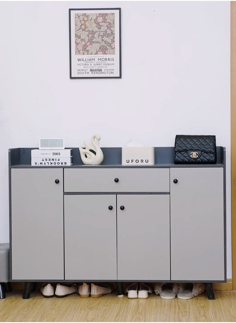 MUZIIHE Modern European-style shoe cabinet, household door corridor entrance foyer cabinet, indoor corridor entrance multi-layer storage cabinet, foyer cabinet integrated simple shoe rack, 3 layers, 4 doors, 27 inches, 140*84*30 cm  - Image 1