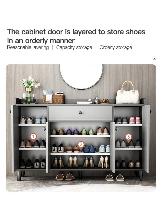 MUZIIHE Modern European-style shoe cabinet, household door corridor entrance foyer cabinet, indoor corridor entrance multi-layer storage cabinet, foyer cabinet integrated simple shoe rack, 3 layers, 4 doors, 27 inches, 140*84*30 cm  - Image 4